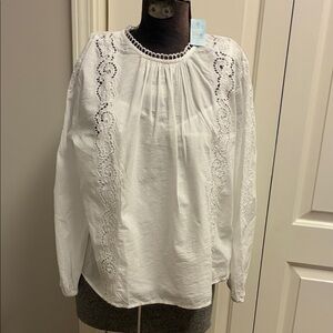 LOFT white Embroidered Blouse